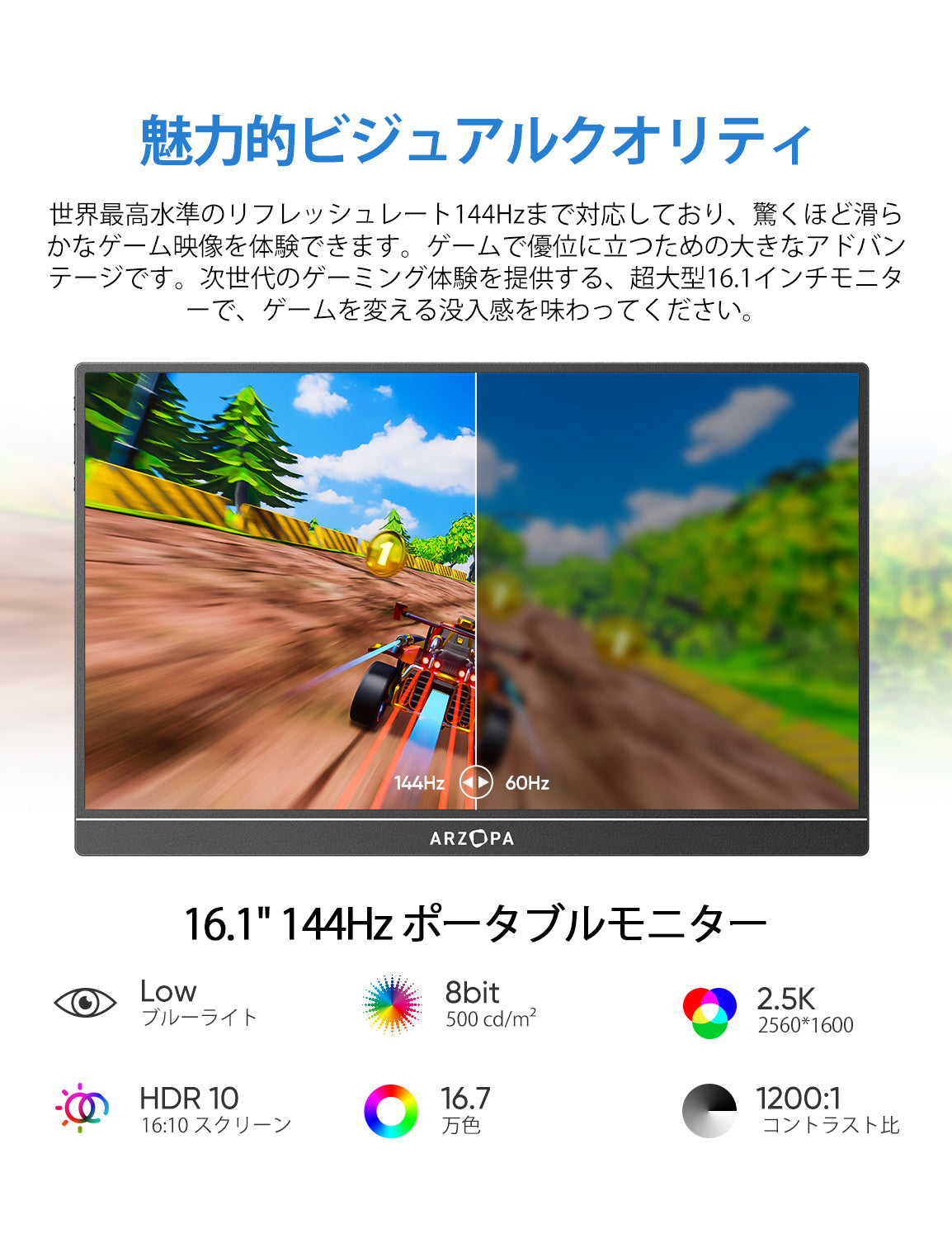 Arzopa Z1FC 144Hzポータブルゲーミングモニター 広色域 超軽量