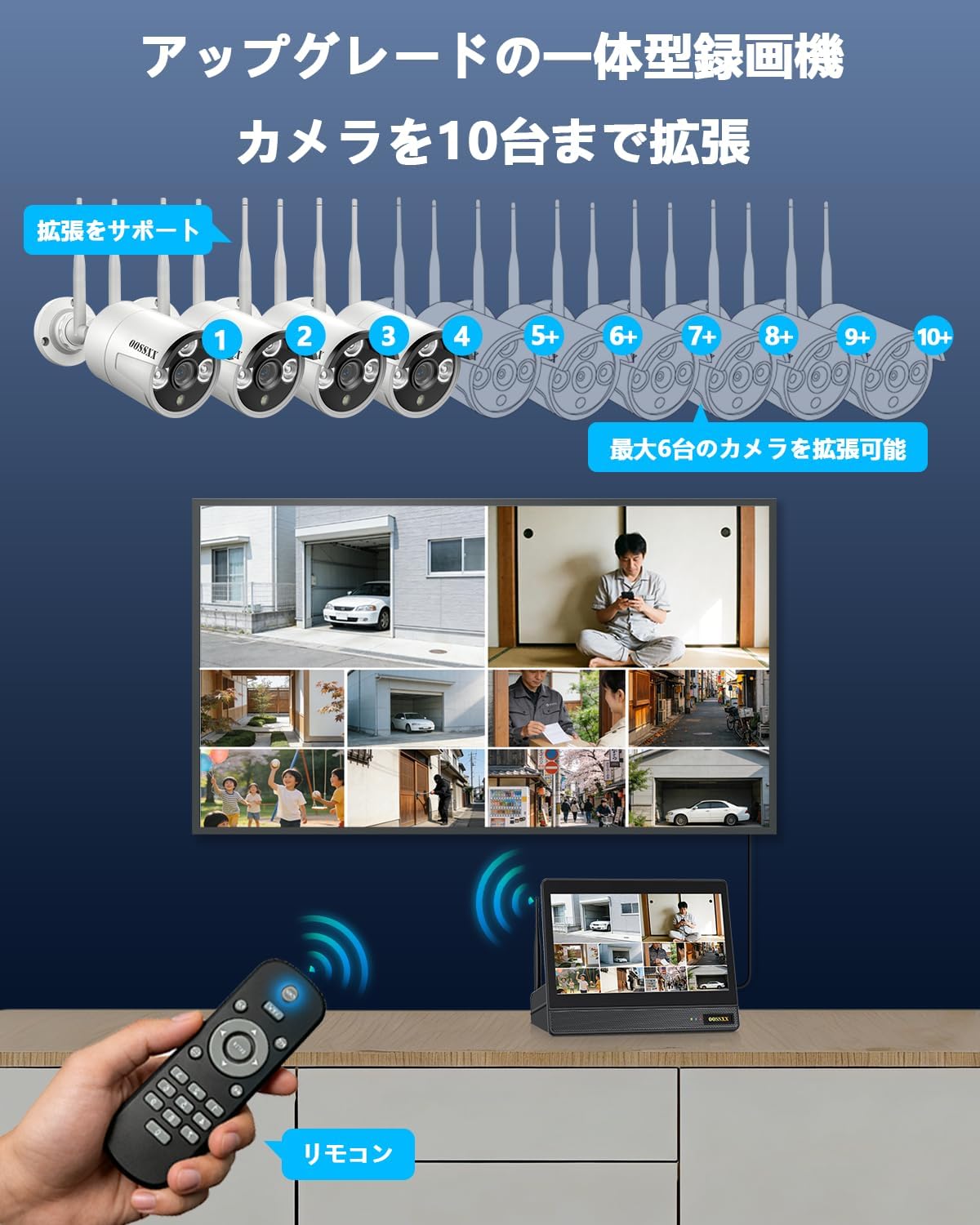 300万画素 ワイヤレス防犯カメラセット4台 1TB HDD内蔵 家庭用 屋外