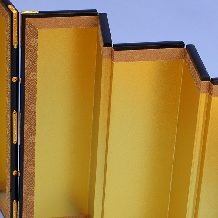 屏風・衝立 高さ36cm 雛人形用 12号 金屏風 六曲袋張 絹目縁付き – 寿