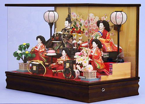 雛人形 ケース飾り 五人 幅61cm｜アクリルケース 五人飾り のぞみ 木目