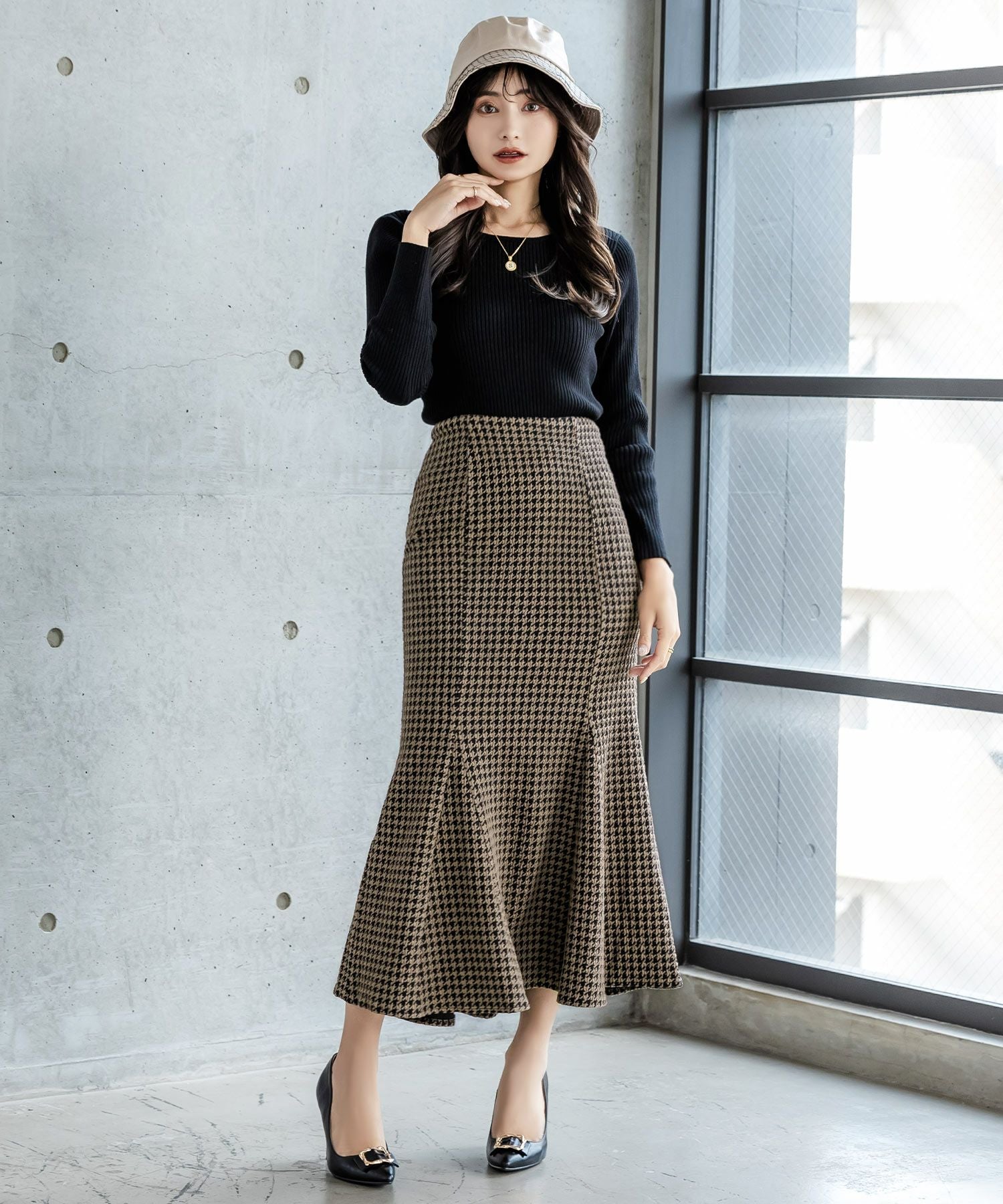 千鳥格子柄ハイウエストマーメイドスカート JB22620 | レディース