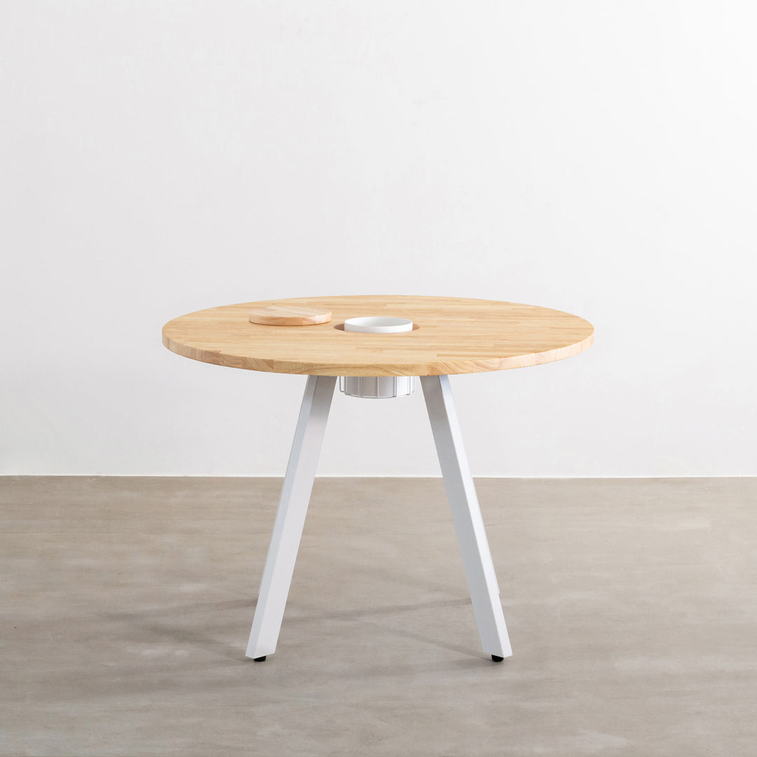 THE CAFE TABLE / ラバーウッド White Steel 4pin × ラウンド φ81