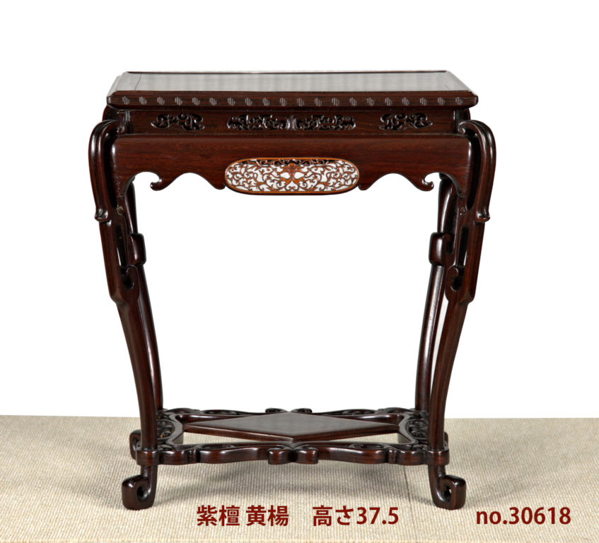 ギャラリーアンティーク 花台: 紫檀 黄楊入り 高卓 高さ37.5cm 唐木