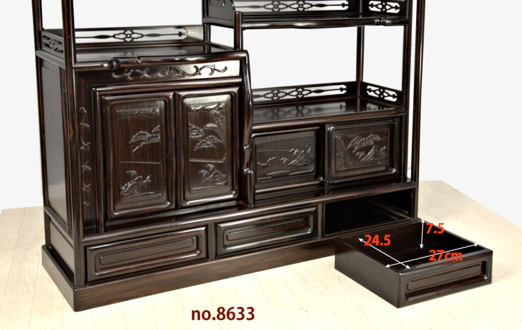 飾り棚:黒檀 8枚戸 筆返し 3.8尺棚 (これから仕上げ品) no.8633 / 唐木