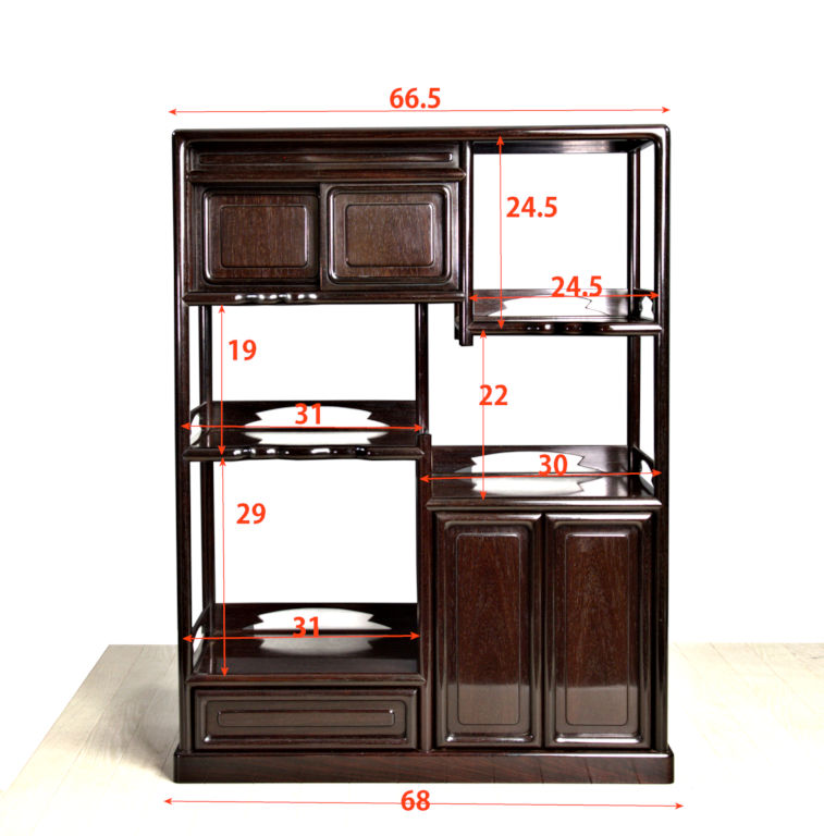 飾り棚: 紫檀 藤原作 上2枚戸 巾68cm 大阪唐木指物 no.30322 / 唐木