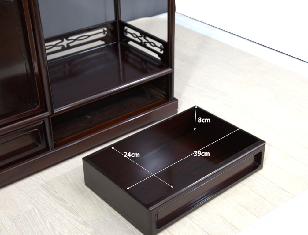 飾り棚:紫檀 隅丸4枚戸3尺 no.8618 / 唐木家具OSAKA