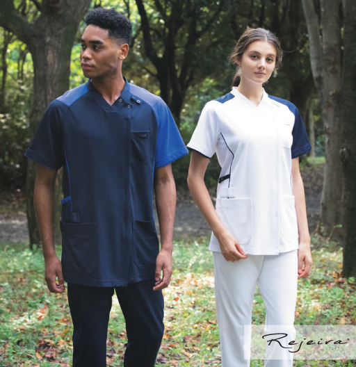 KZN713スクラブジャケット半袖（男女兼用）(ネイビー×ロイヤルブルー