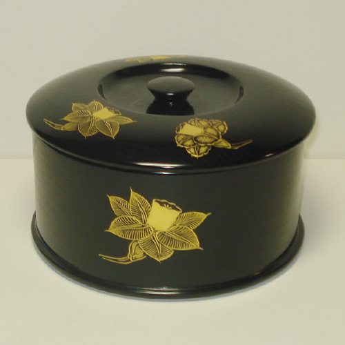 輪島塗 おひつ (4合) -水仙の沈金仕上げ- [内外面とも黒色]紫檀