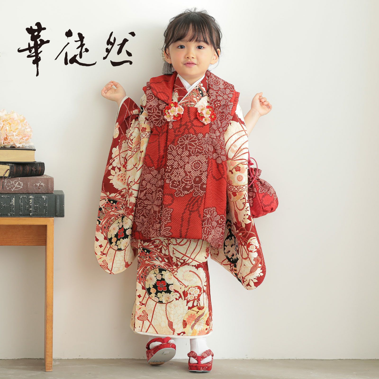 七五三3歳正絹総絞り手縫いの被布（中綿なし）赤色 七五三3歳正絹