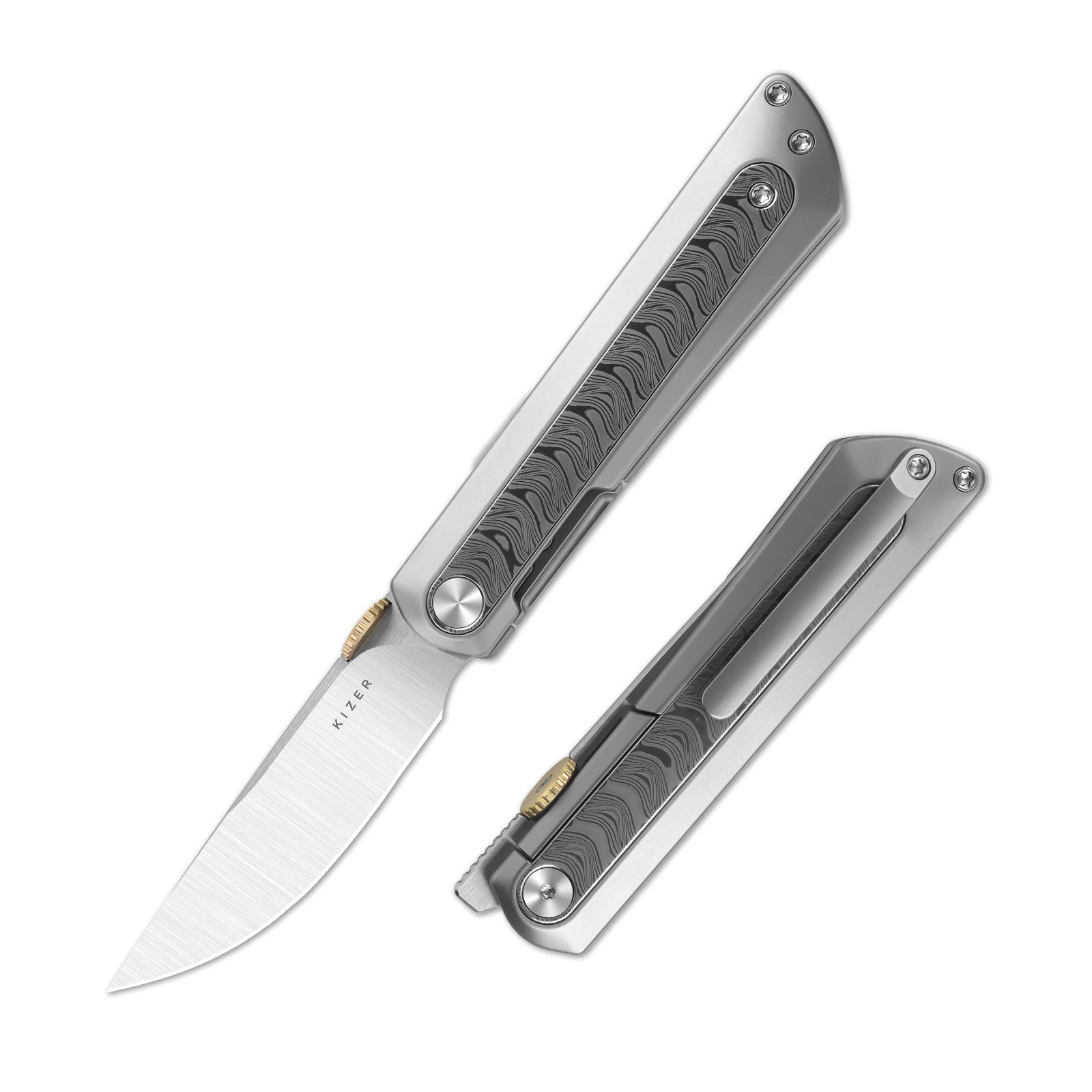 Quoll 2.95 inch S45VN Titanium & Rainbow Damascus Ki3733A1-Kizer