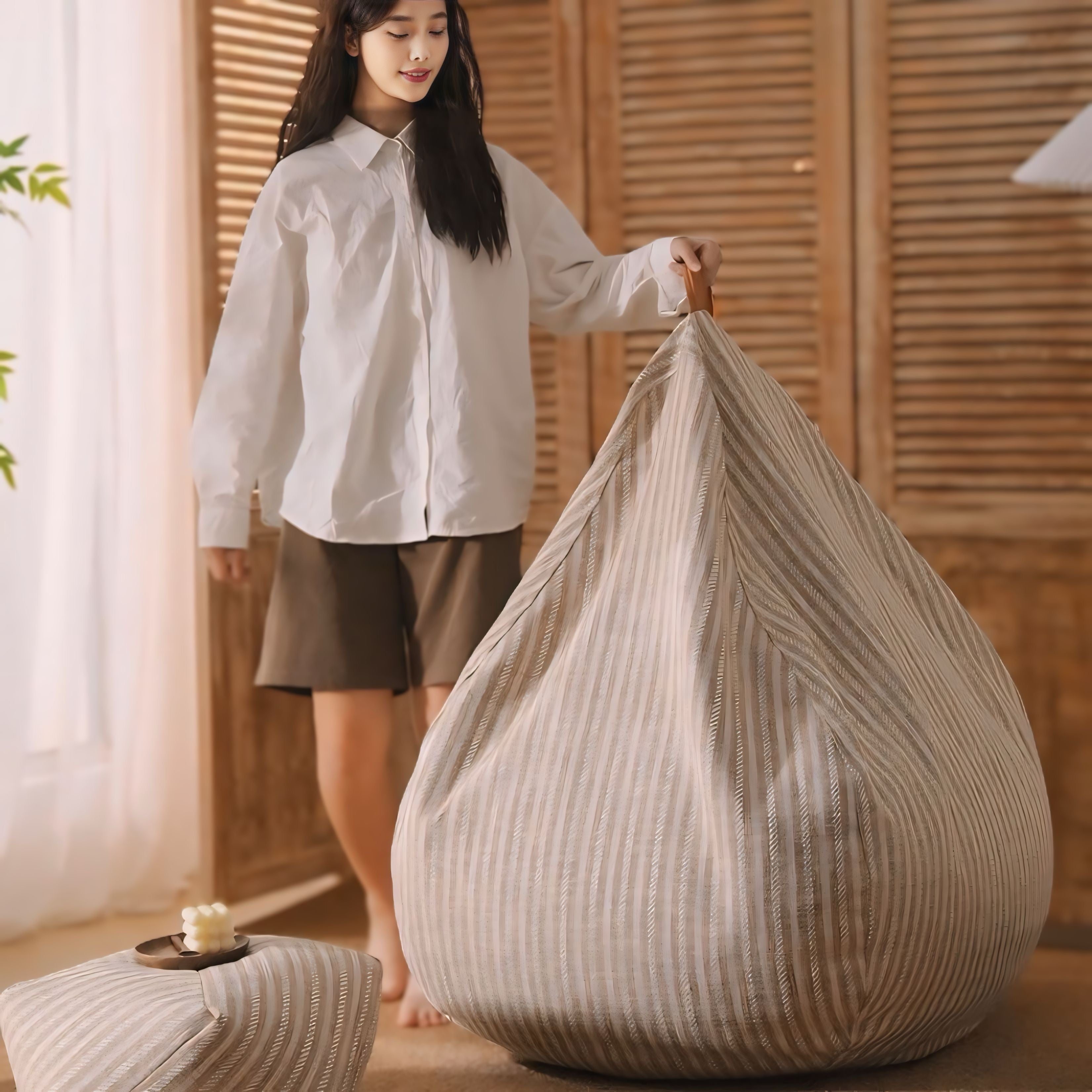 一人掛け細ストライプビーズクッションソファ – kocol