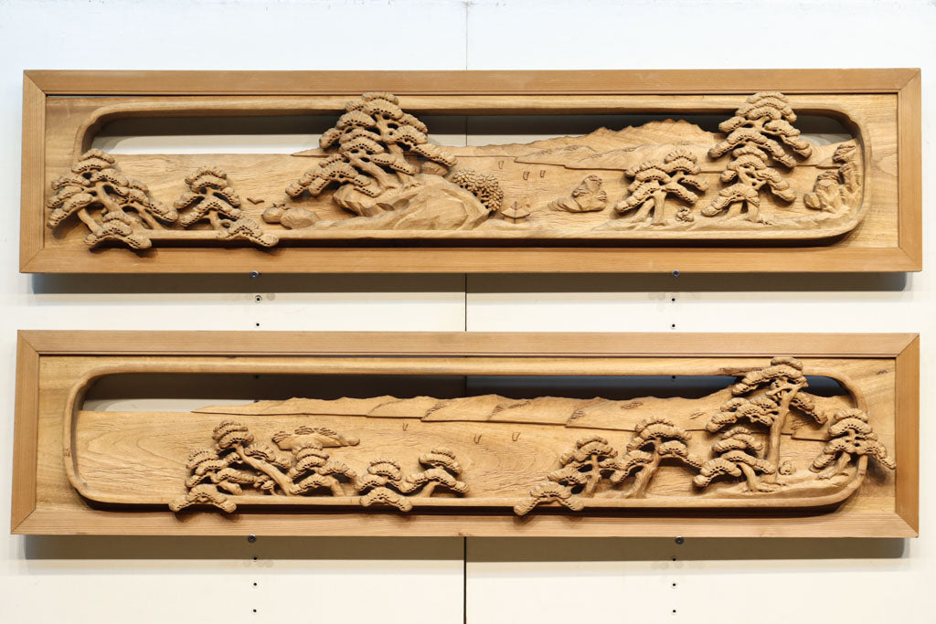 厚み100ミリ!! 重厚感溢れる木地色の深彫り彫刻欄間 EZ1081ab 在庫(a:0