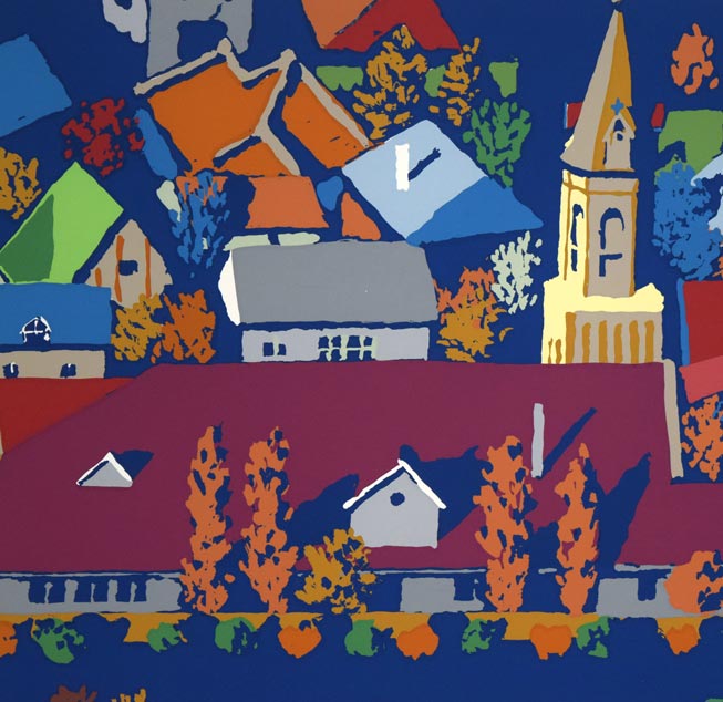 栗谷川健一「教会の街並み（函館）」シルクスクリーン版画 絵画買取