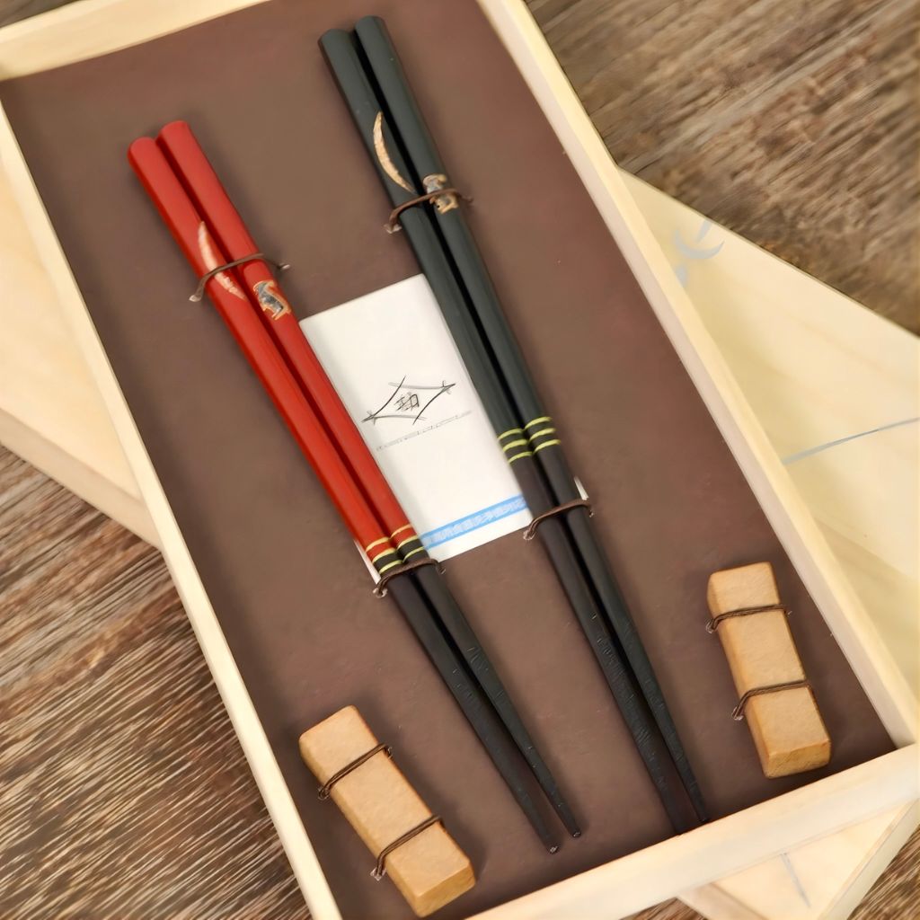 若狭 食洗機対応 螺鈿月うさぎ 箸置付夫婦箸（21cm/23cm） – 漆器 高翆