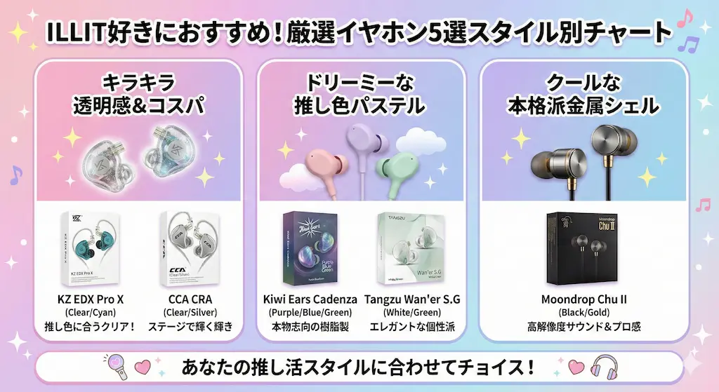 ILLITイヤモニ風イヤホンで気分はアイドル！おすすめ5選と選び方ガイド