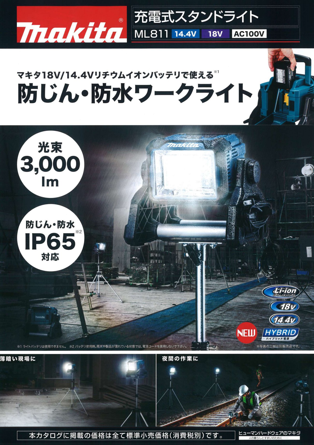 マキタ 充電式スタンドライト 14.4V/18V用 ML811 本体のみ〜フラット