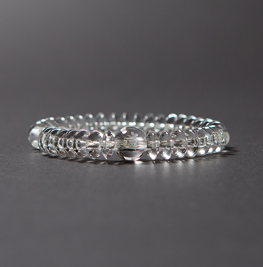 不動明王（カーン） 梵字 念珠ブレスレット 本水晶 木箱付 ◇ 内周約