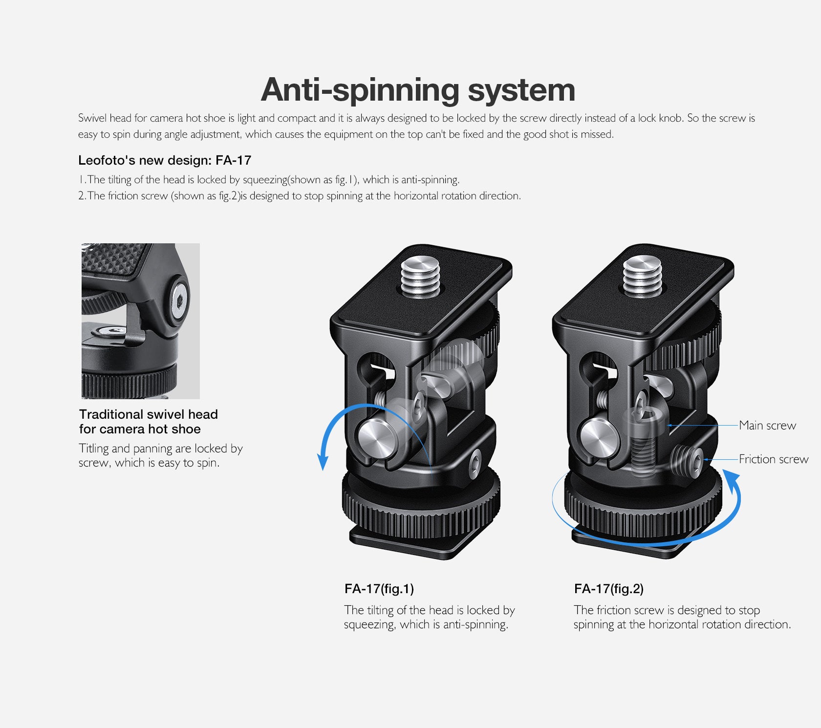 Leofoto FA-17 Swivel Head for Camera Hot Shoe 1/4