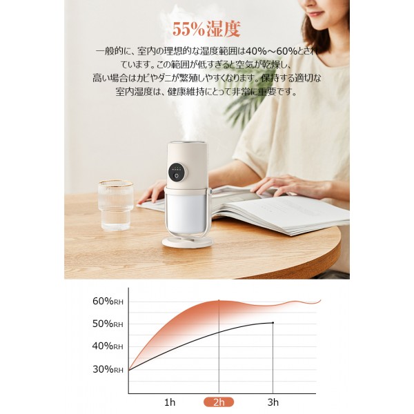 卓上加湿器 超音波式 おしゃれ 首振り 280ml大容量 車載用 寝室 家庭
