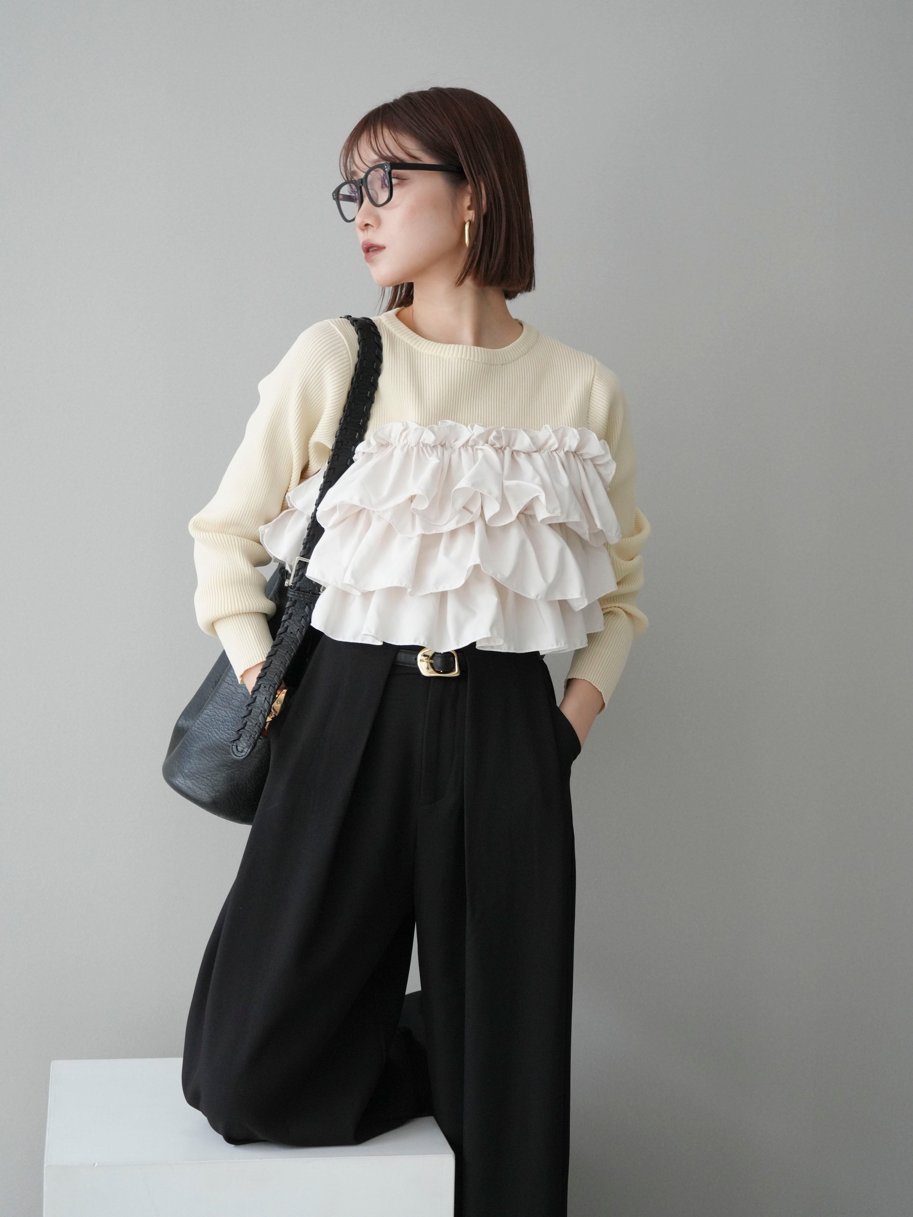 予約]フリルビスチェドッキングスポンジニットプルオーバー/ivory – Lumier