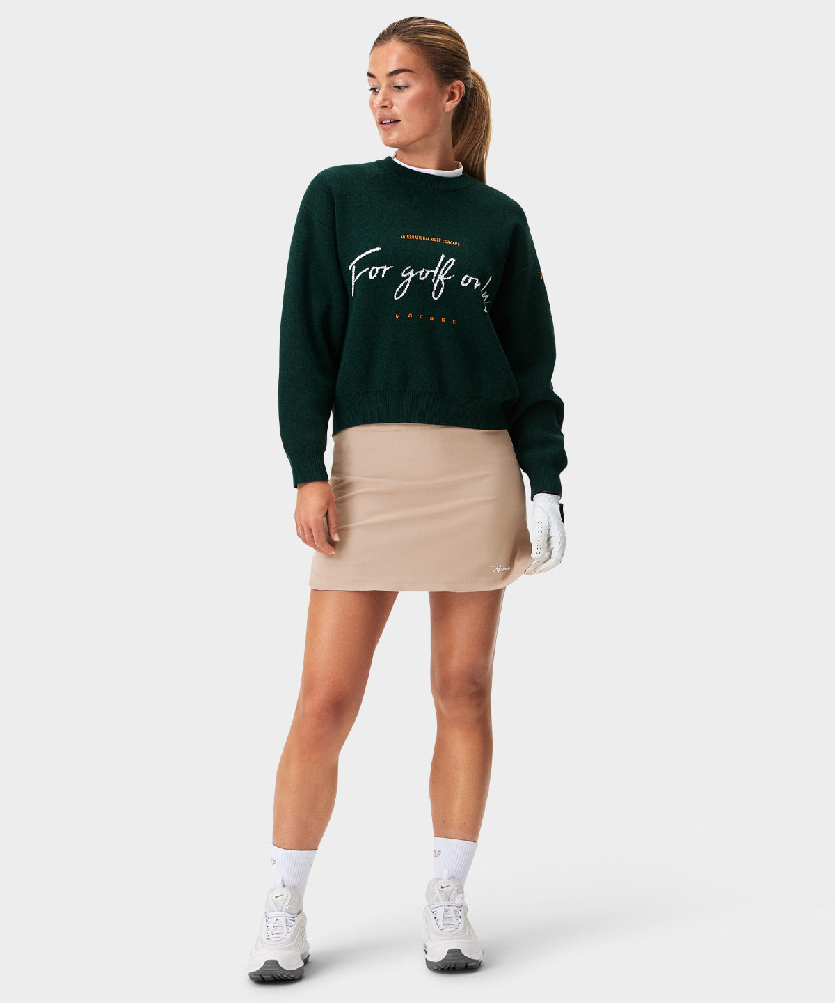 Women's Green Script Oversized Knit Sweater - Macade Golf