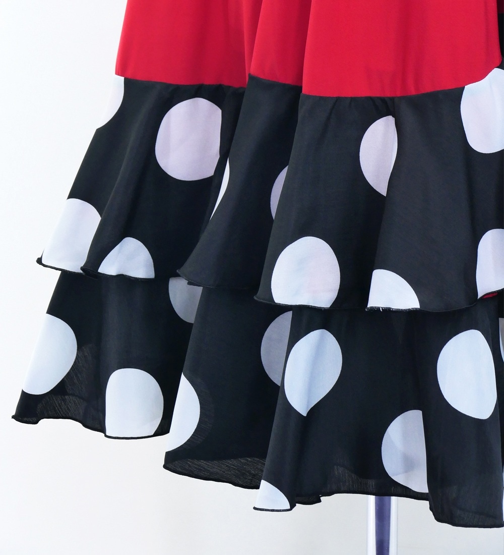 フラメンコ 水玉 斜めフリル ファルダスカート レッド 3047rd