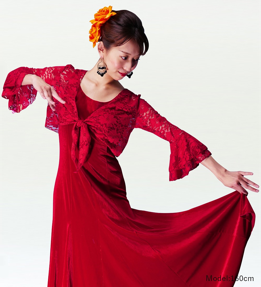 Mサイズ フラメンコ 花柄レース ボレロ レッド 2343rb