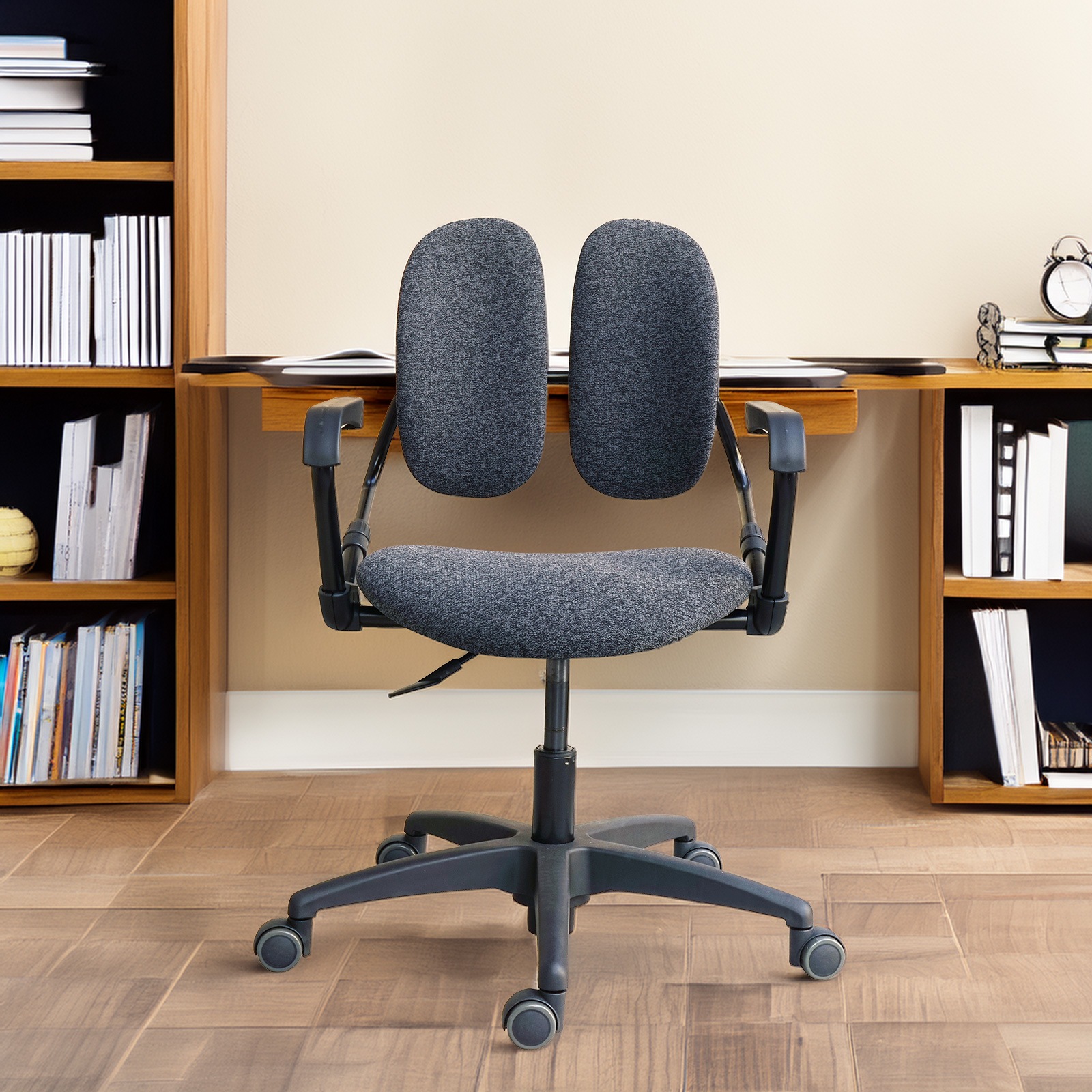 デュオレスト ワークチェア キャスター付き 肘付き 二つの背もたれ