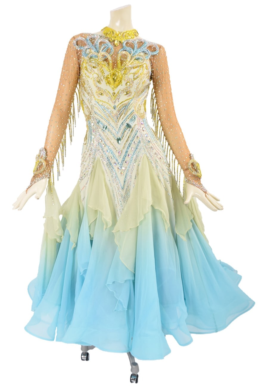 スタンダードドレス WS0620D レモン/ブルー M 社交ダンス モダンドレス