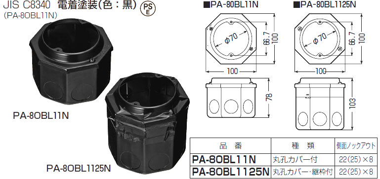PA-8OBL11N 未来工業 プレキャストコンクリート用八角大形アウトレット