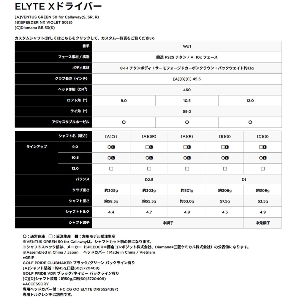 純正シャフト】Callaway ELYTE X DRIVER キャロウェイ エリート X
