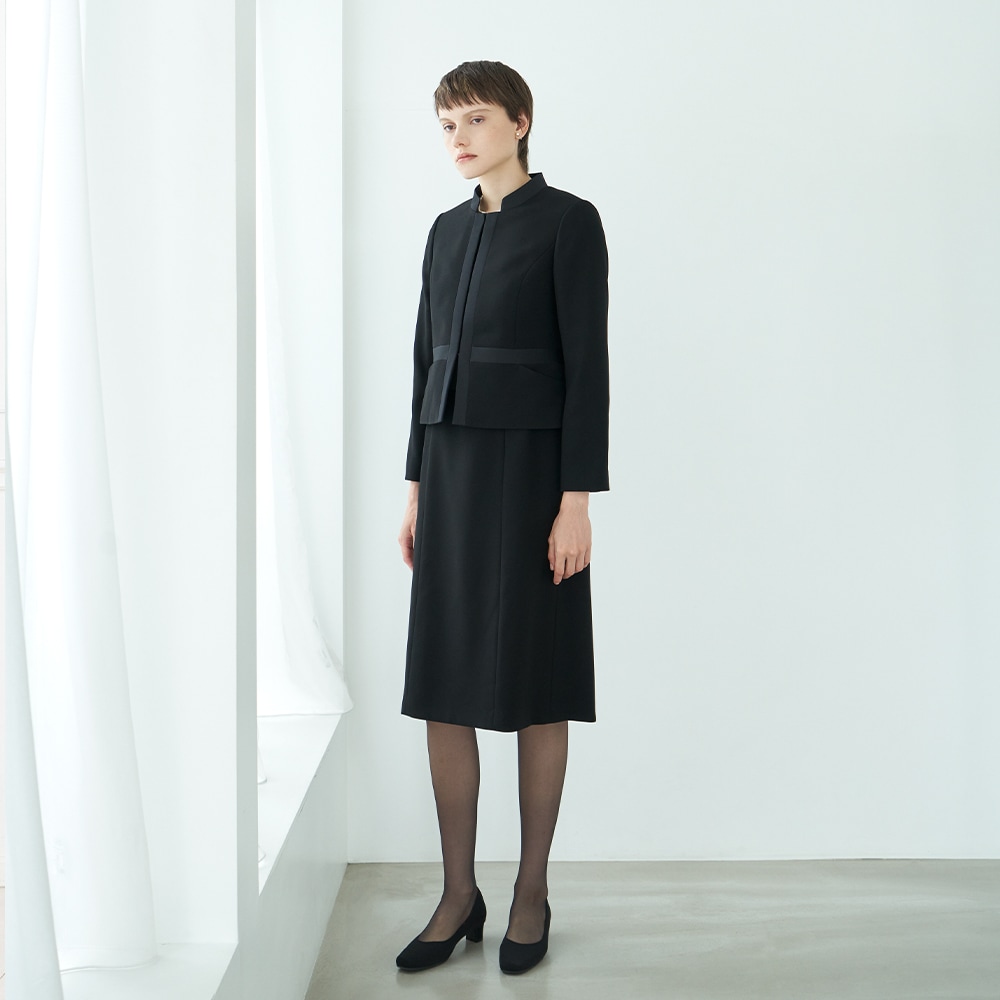 HIROMI YOSHIDA Black 1203422]グログラン切替のスタンドカラー