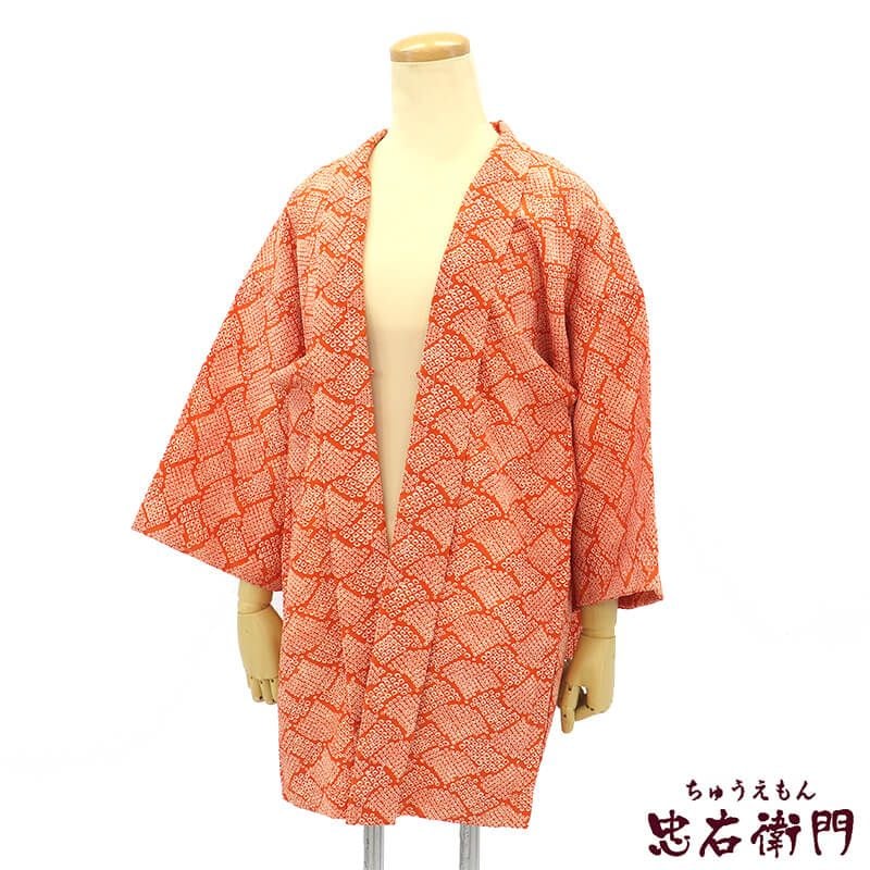 中古】 羽織 レディース 化繊 オレンジ 絞り柄 身丈79cm 裄丈64.5cm