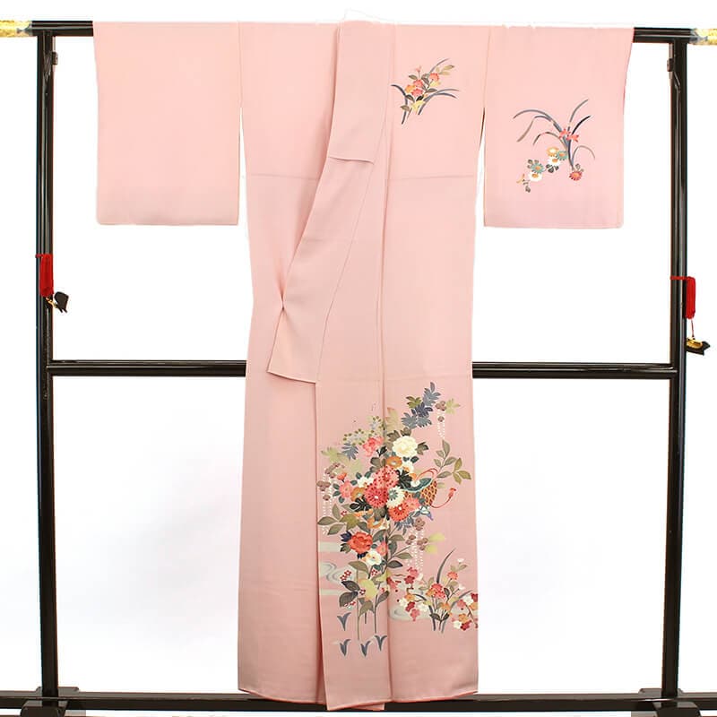 七五三10％】【中古】 付下げ 友禅 レディース 正絹 ピンク 花柄 身丈