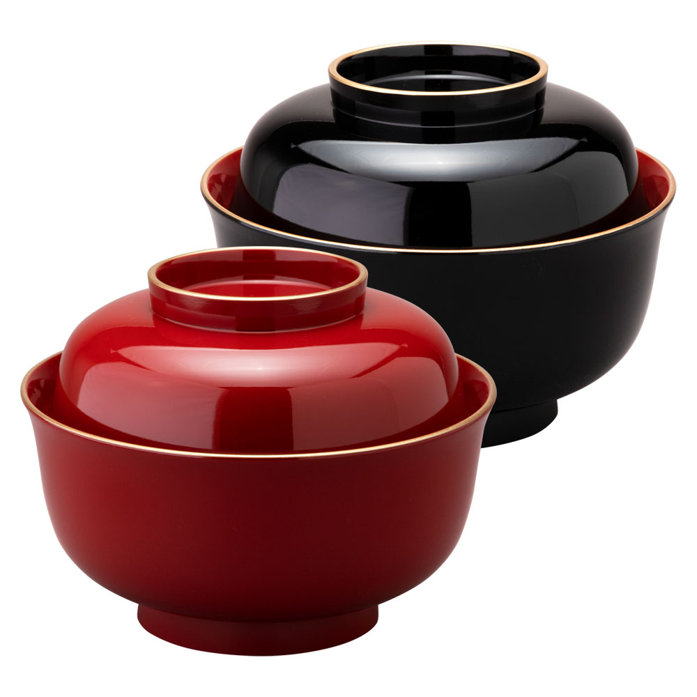 蓋付きお椀ペアセット 雑煮椀 金箔 松竹梅 朱・黒 石川県の工芸品 Bowl