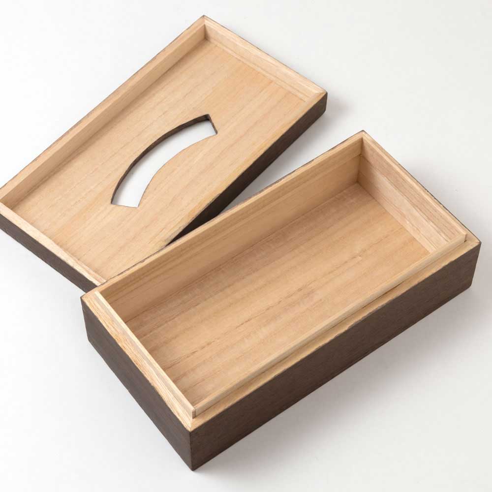 ボックスティッシュケース (009) 桜 木目込細工 桐製・時代仕上 箱長の