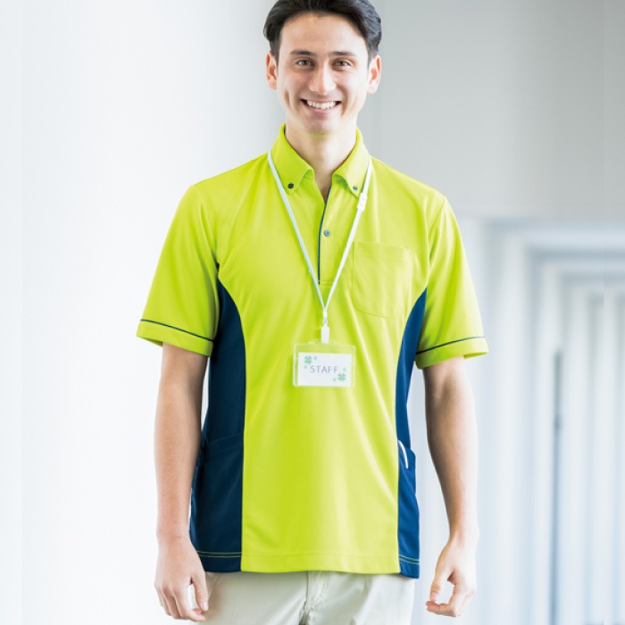 pep] AZ-7679 サイドポケット半袖ポロシャツ(男女兼用)-医療白衣と介護