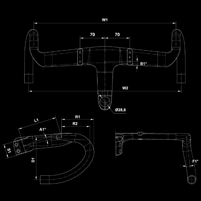 ブラックインク 一体型エアロバーステム AB-2 幅380mm | ロードバイク