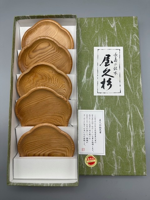 屋久杉梅茶托・銘々皿（5枚セット） | 屋久杉小物・文具,銘々皿・お椀