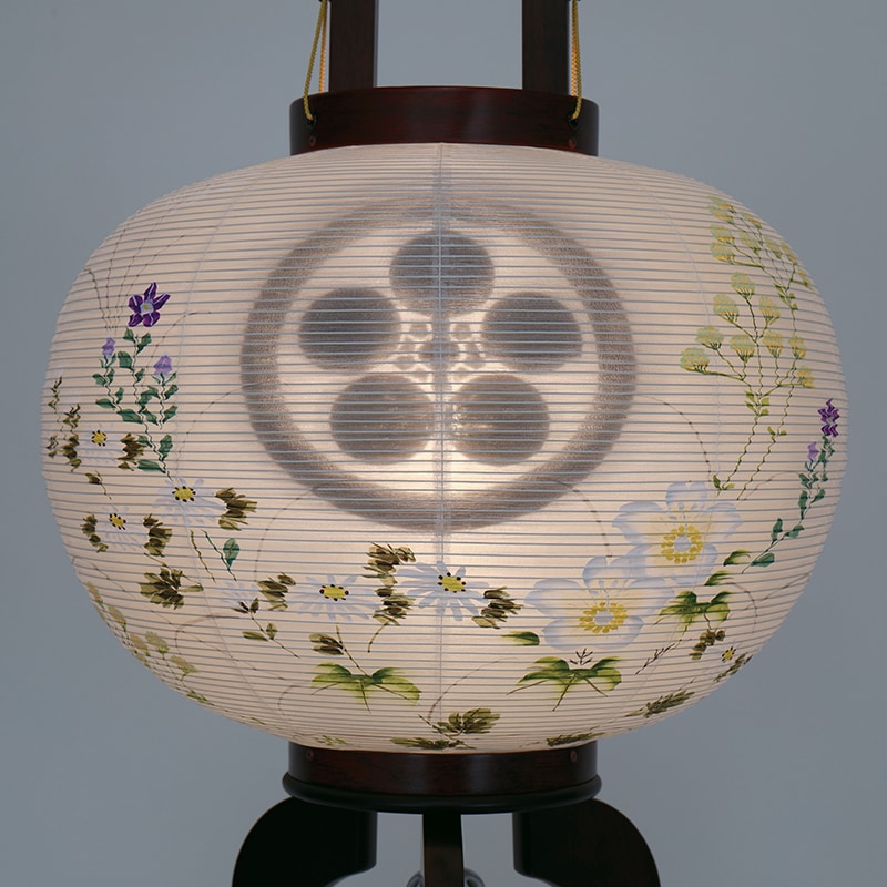 送料無料】家紋入盆提灯 大内行灯 銘木桜 11号～12号 絹二重 桐箱入り