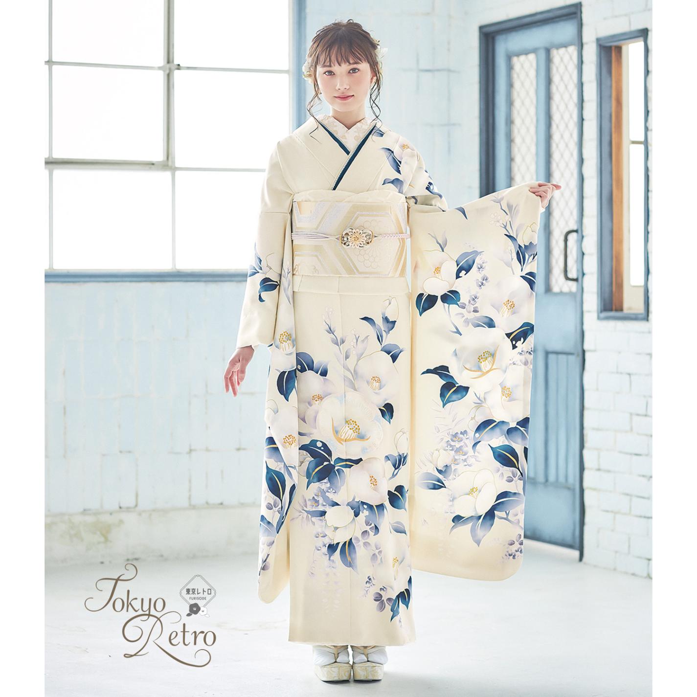 期間限定値下】着物ベルベットケープ（白椿の刺繍） 東京レトロ 白椿柄