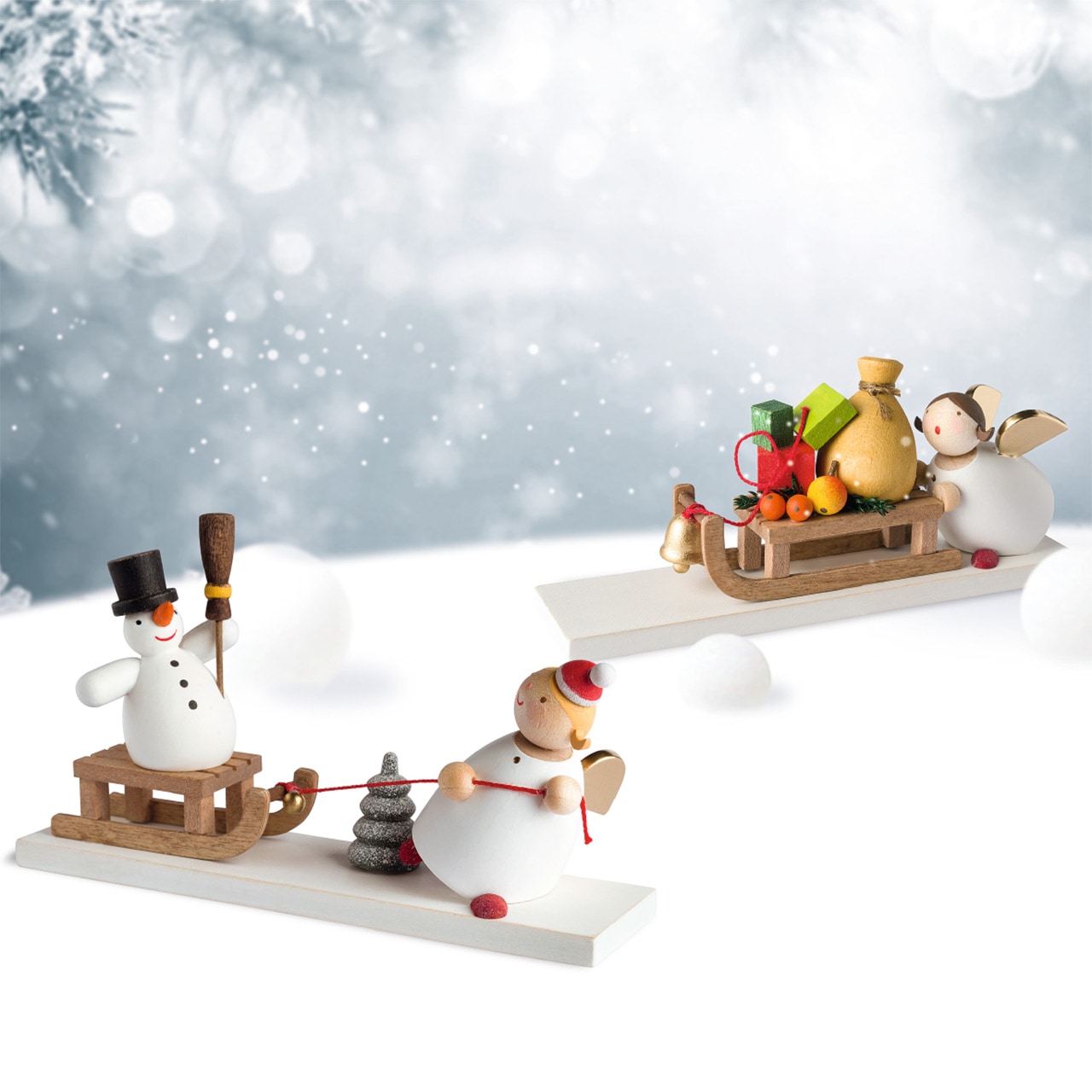 ギュンターライヒェル ミニチュアフィギュア 守護天使 ソリと雪だるま