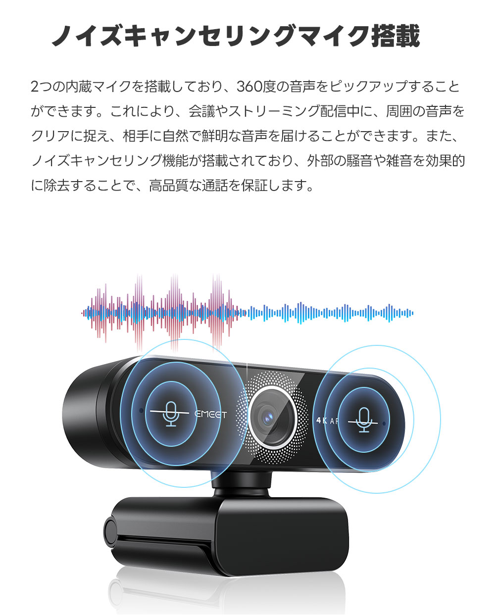 EMEET webカメラ C60E 4K 高画質 マイク内蔵 HD1080P 60fps オートー