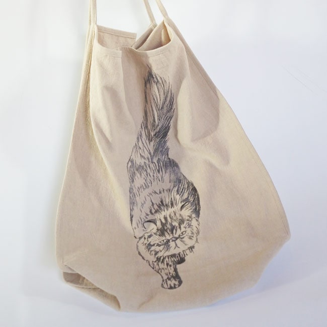 ORIGINAL】Furbaby embroidery Ramie-Tote/猫刺繍ラミートートバッグ