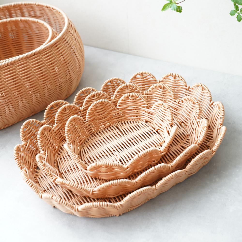 2WAY洗える収納 スカラップラタンバスケット&トレイ M ｜ 四季折々の