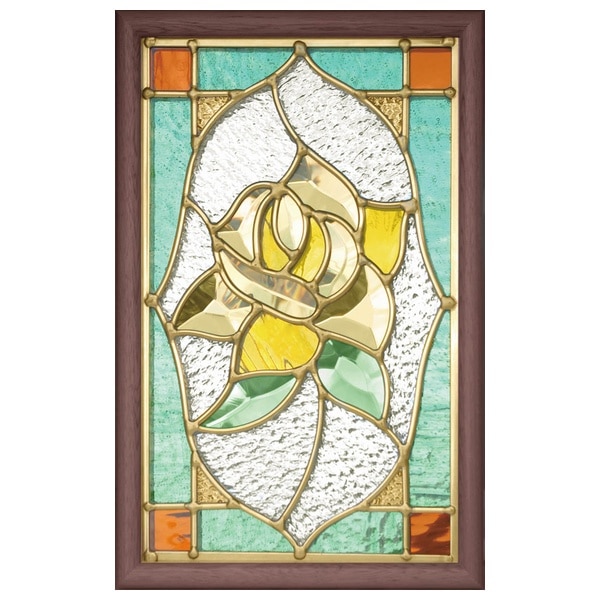 ステンドグラス 壁掛け 薔薇 フレーム：ブラウン (SH-PS01) 幅221×高さ