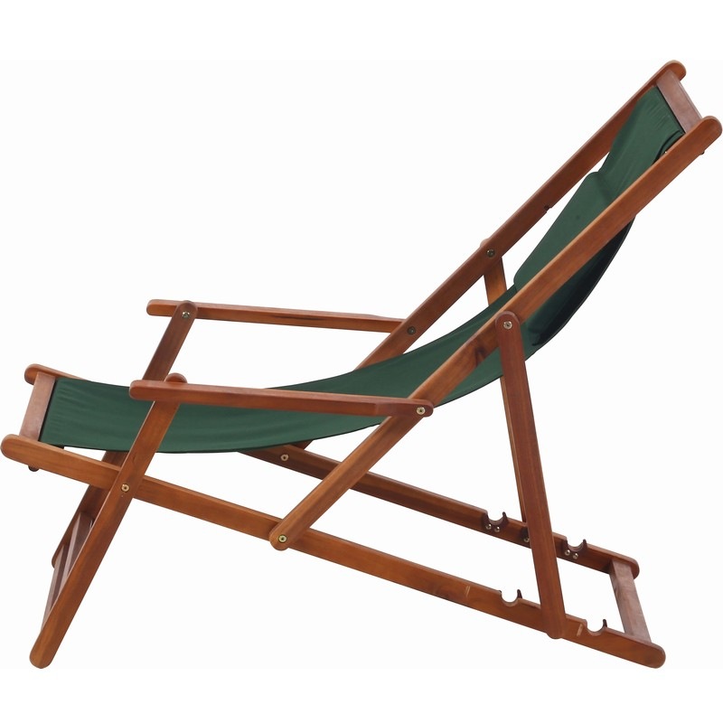 デッキチェア グリーン (79498) 木製 リクライニング 折り畳み