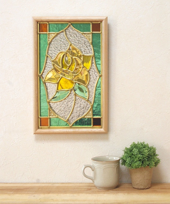 ステンドグラス 壁掛け 薔薇 フレーム：クリア (SH-PS01) 幅221×高さ