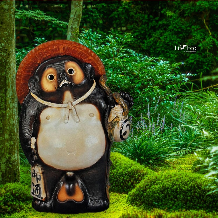 信楽焼 釉薬陶器製 なごみ狸置物（タヌキ）オブジェ（オーナメント