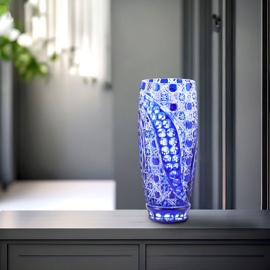 マイセンクリスタル ミスティックフラワー 色被せ花瓶 (ブルー) F504